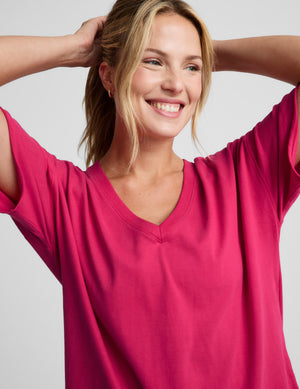 SoftKnit Better Than Ever Oversized V-Neck Cotton Tee