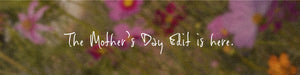 Blurred flowers with text overlay 'The Mother's Day Edit is here.'