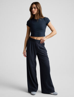 Model wears navy Elasticated Trouser Pant 29