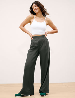 Woman posing in dark green wide-leg Elasticated Trouser Pant 29