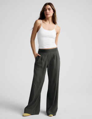 Woman wearing dark green Elasticated Trouser Pant 31