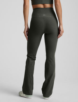 Rear view of olive Spacedye Practice High Waisted Bootcut Pant showing the high waistband, snug fit, and flared legs.